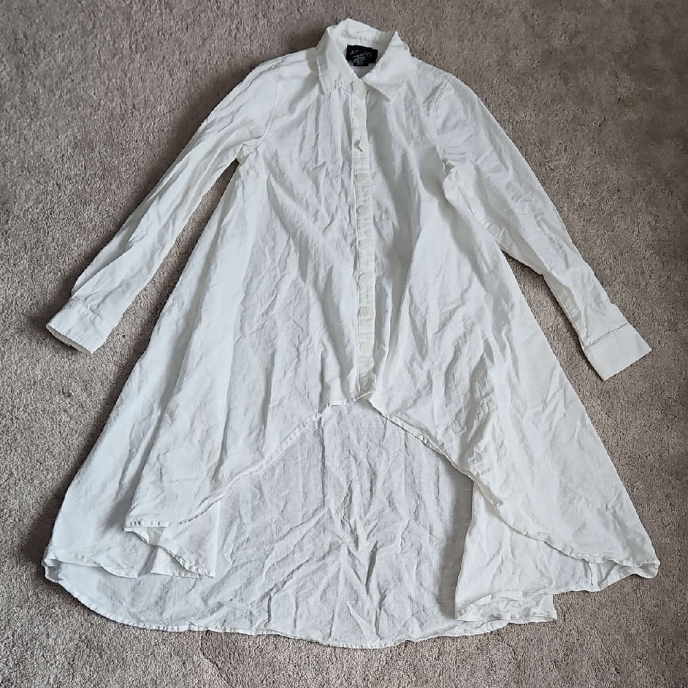 Ashro White 100% Cotton Asymmetrical Shirt Dress